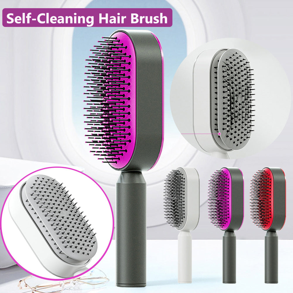 Self Cleaning Hair Brush - Anti-Static - 3D Air Cushion for Detangling - Scalp Massager - High Quality Nylon Bristles for All Hair Types